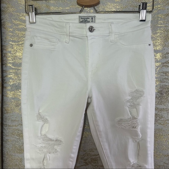 ABERCROMBIE & Fitch White Super Skinny Low Rise Ripped Jeans Size 26 - Picture 4 of 14